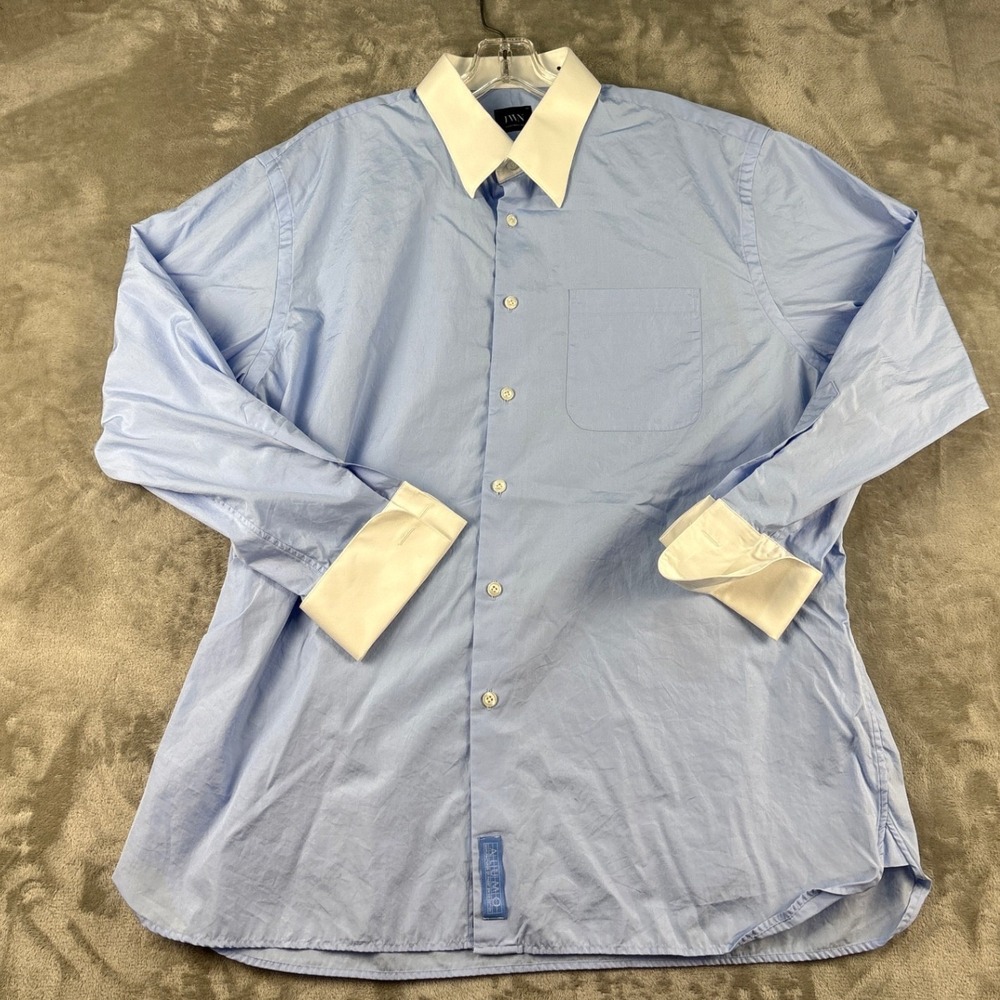 JWN Dress Shirt Mens 17 33 Traditional Fit Light Blue Alumo Swiss Cotton EUC